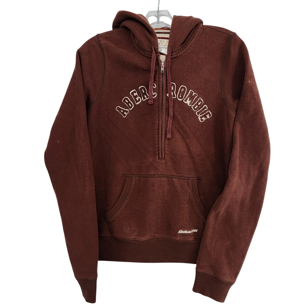 Abercrombie Small Brown 1/4 Zip Hoodie Vintage Y2K Preppy GorpcoreAthleisureLogo
